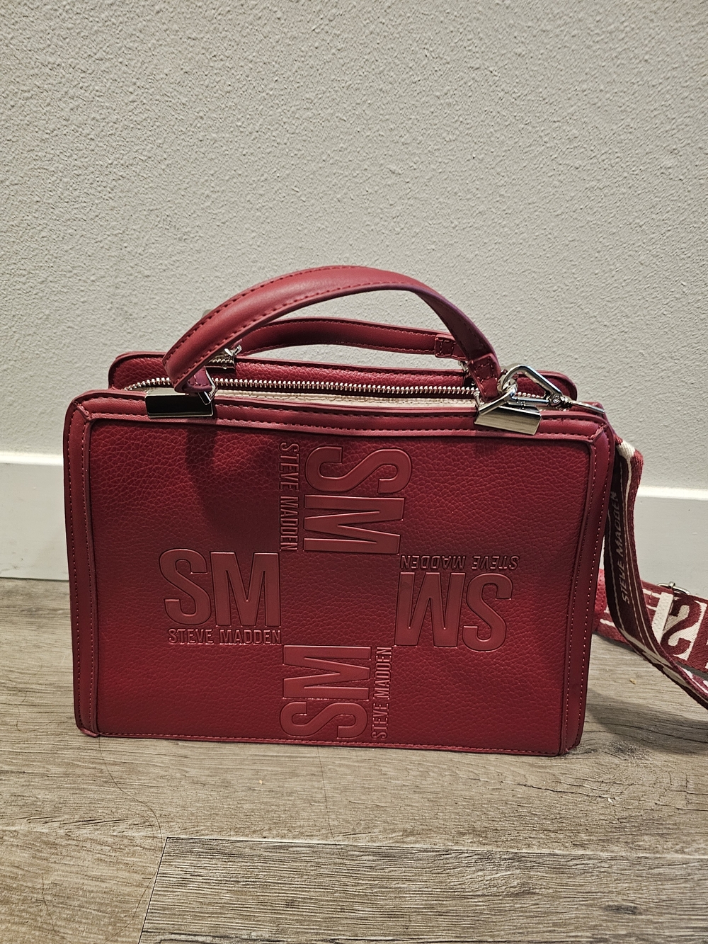 Steve Madden Red Embossed Logo Top-Handle Bag